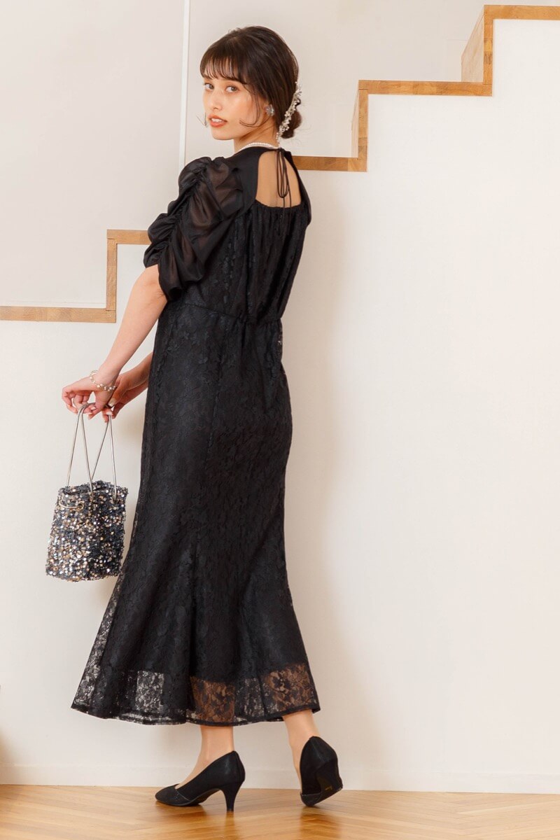 ブラックのギャザースリーブマーメイドドレスの商品画像9 ブラックのギャザースリーブマーメイドドレスの商品画像9