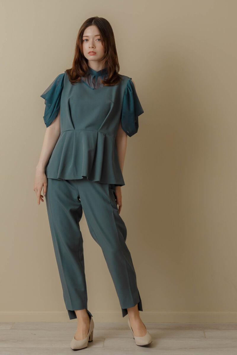 シックターコイズのオープンショルダーパンツドレスの商品画像10