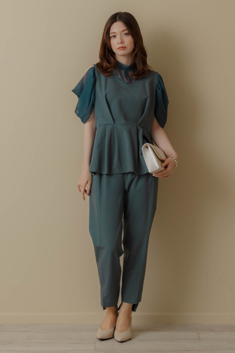 シックターコイズのオープンショルダーパンツドレスの商品画像2