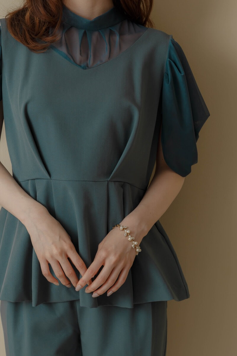シックターコイズのオープンショルダーパンツドレスの商品画像5