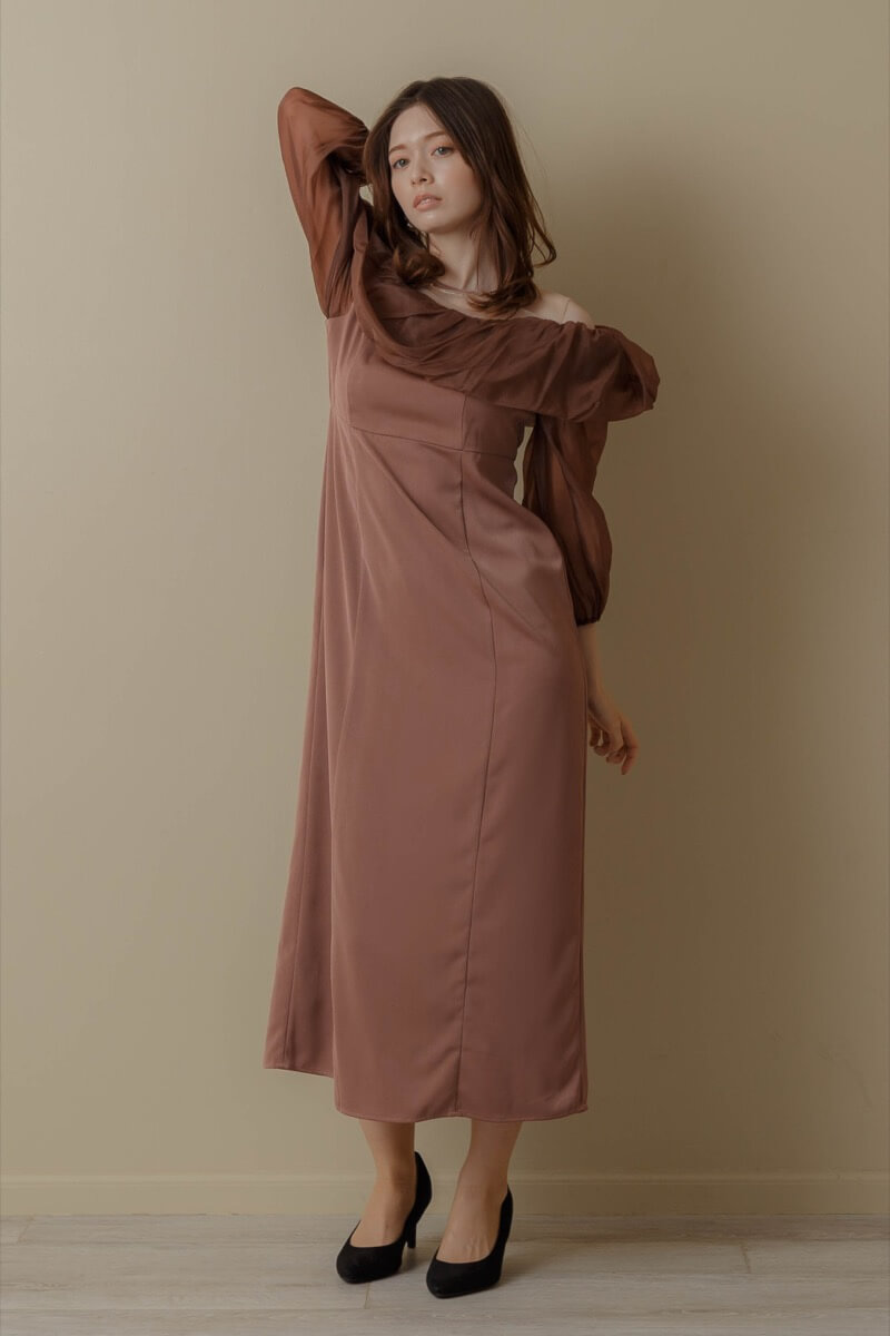 ボルドーのオフショルダーバルーンドレスの商品画像11 ボルドーのオフショルダーバルーンドレスの商品画像11