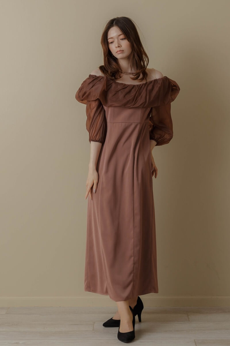 ボルドーのオフショルダーバルーンドレスの商品画像8 ボルドーのオフショルダーバルーンドレスの商品画像8