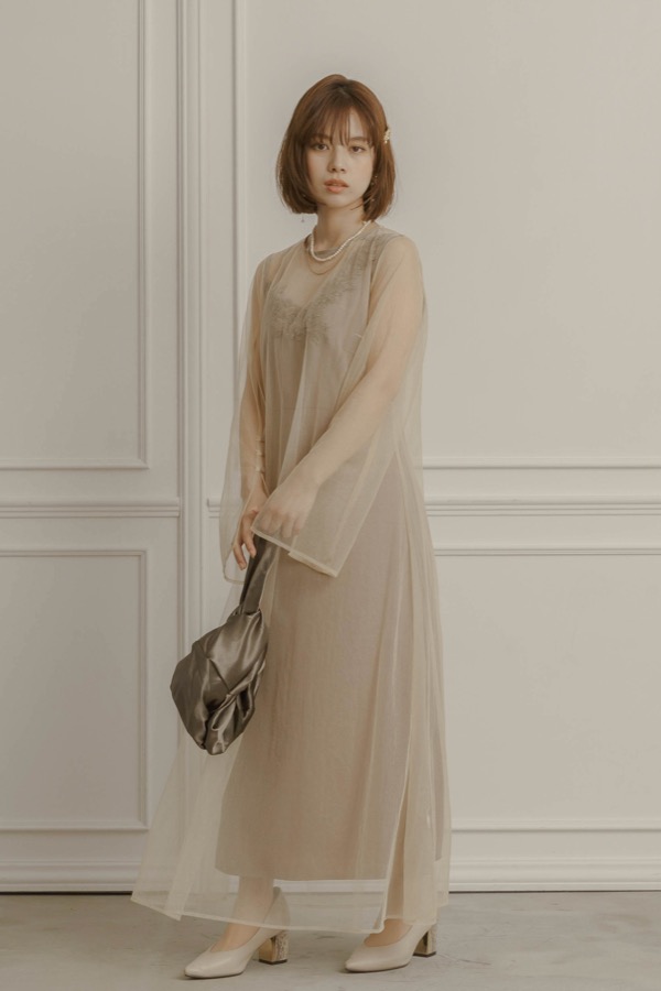 ベージュのシアーチュール2wayドレス | metoi | L | A-2888