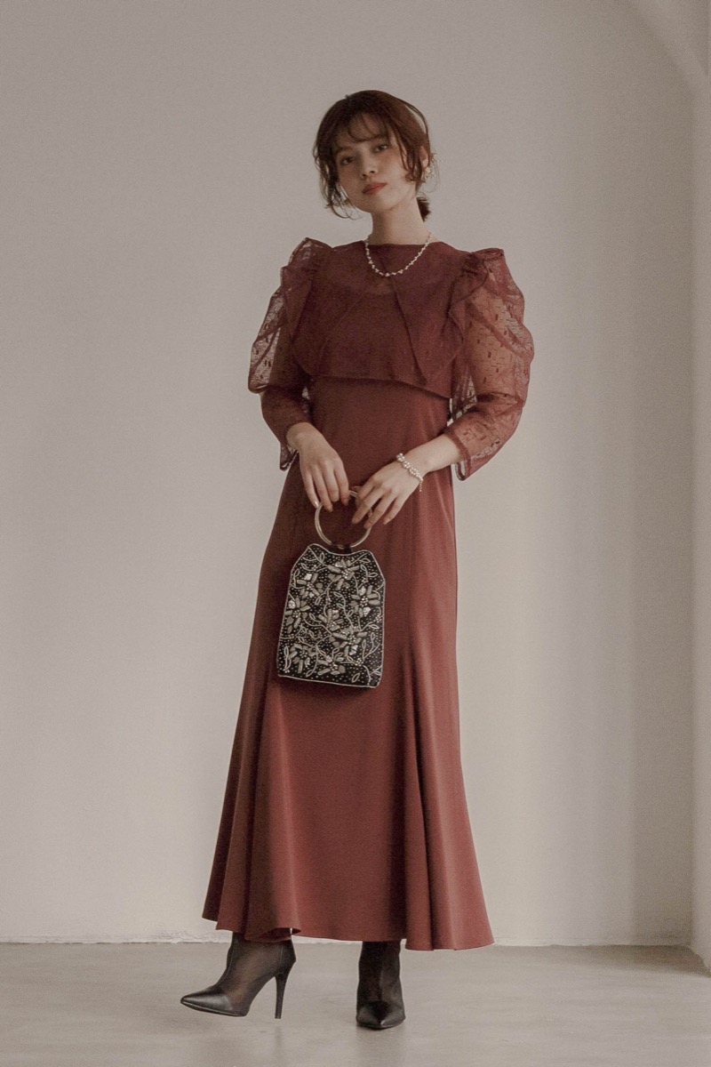 ボルドーの2wayフリルボレロ付きドレスの商品画像2 ボルドーの2wayフリルボレロ付きドレスの商品画像2