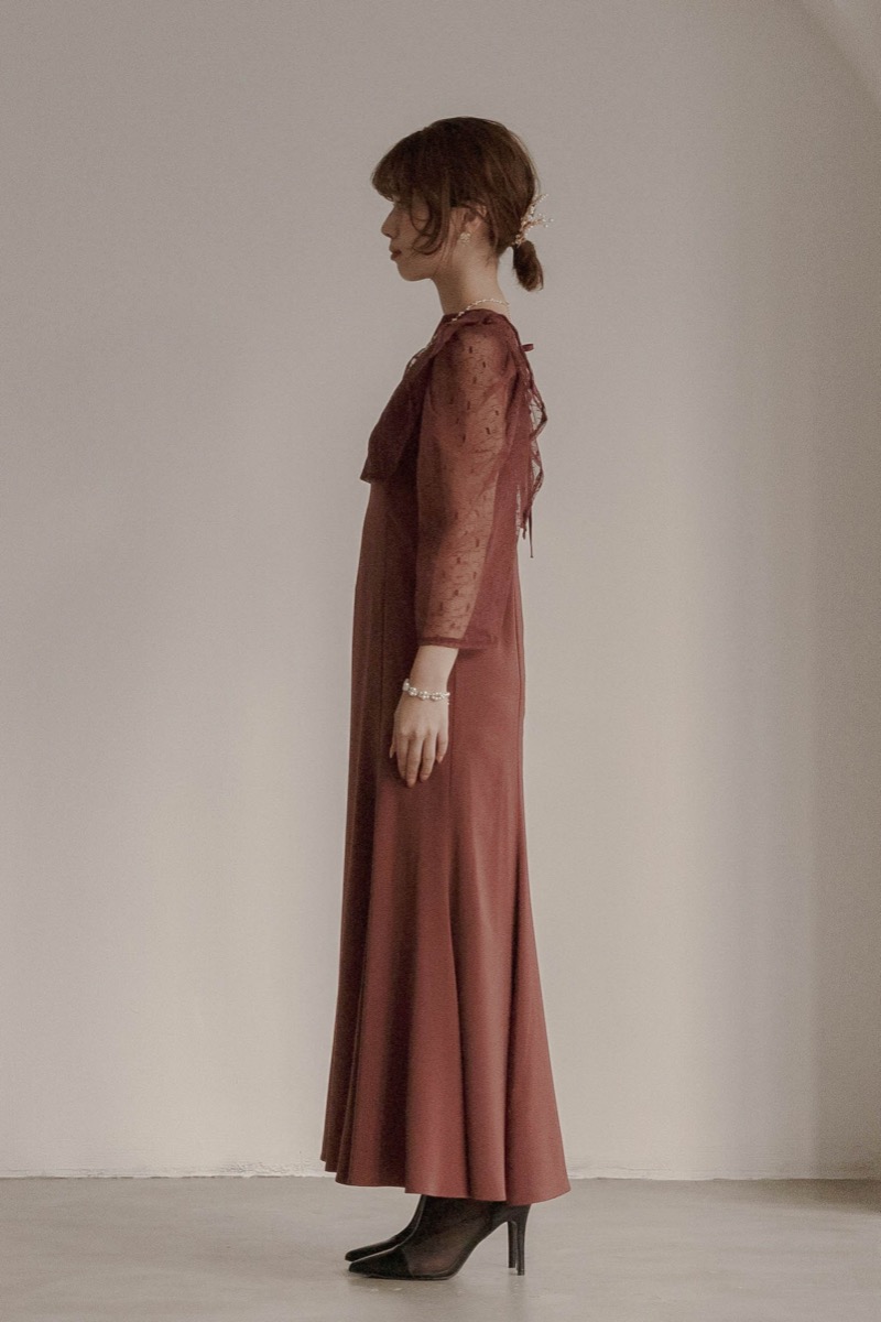 ボルドーの2wayフリルボレロ付きドレスの商品画像3 ボルドーの2wayフリルボレロ付きドレスの商品画像3