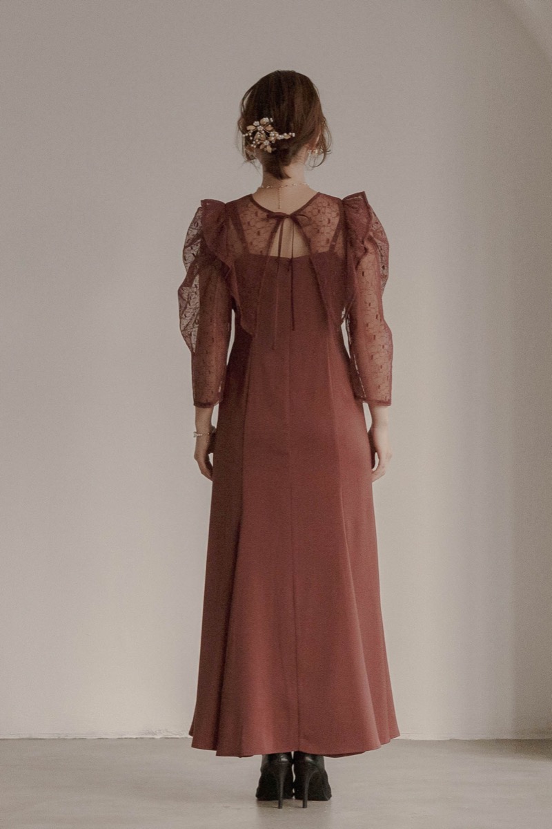 ボルドーの2wayフリルボレロ付きドレスの商品画像4 ボルドーの2wayフリルボレロ付きドレスの商品画像4