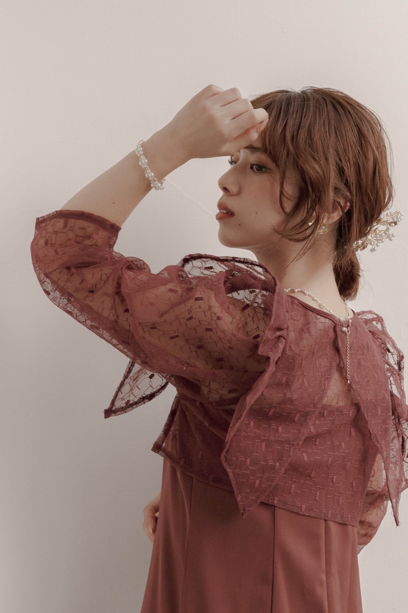 ボルドーの2wayフリルボレロ付きドレスの商品画像5 ボルドーの2wayフリルボレロ付きドレスの商品画像5