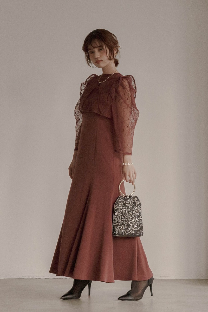 ボルドーの2wayフリルボレロ付きドレスの商品画像9 ボルドーの2wayフリルボレロ付きドレスの商品画像9