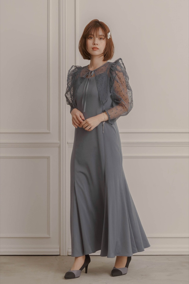 ブルーの2wayフリルボレロ付きドレス