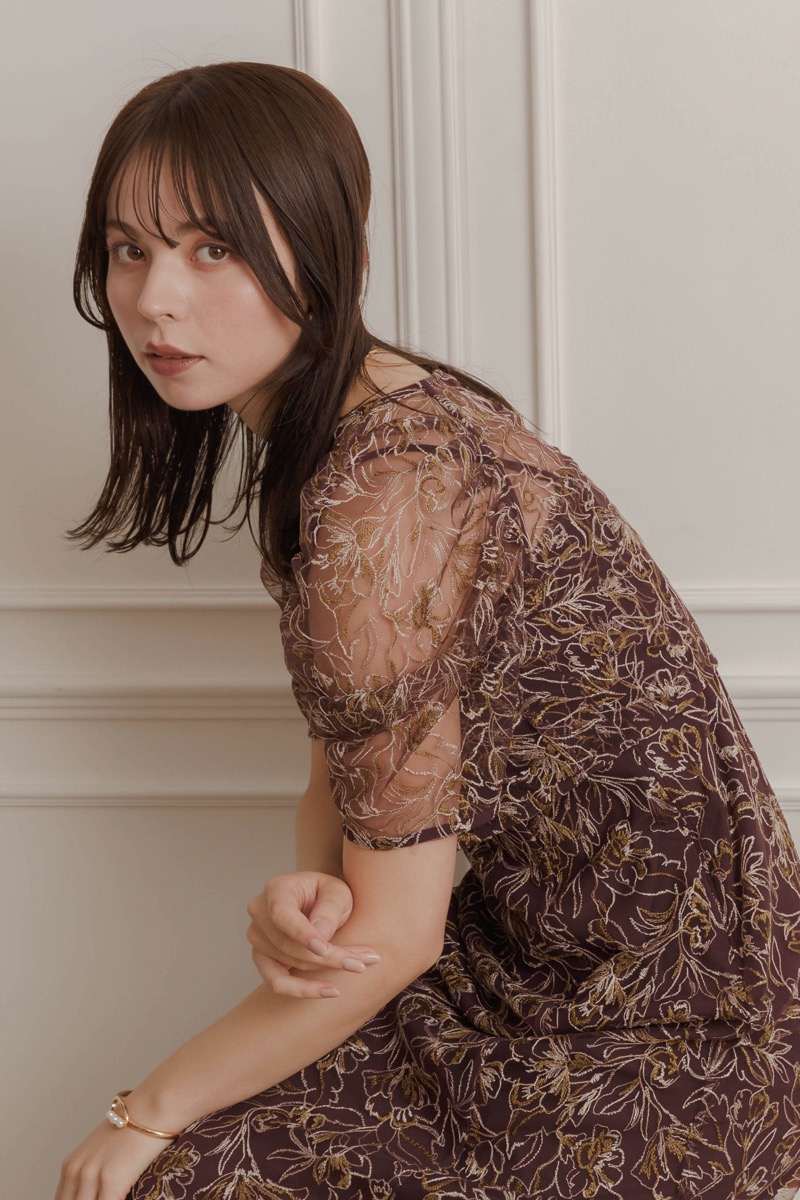 ボルドーの総レースレイヤードドレスの商品画像10