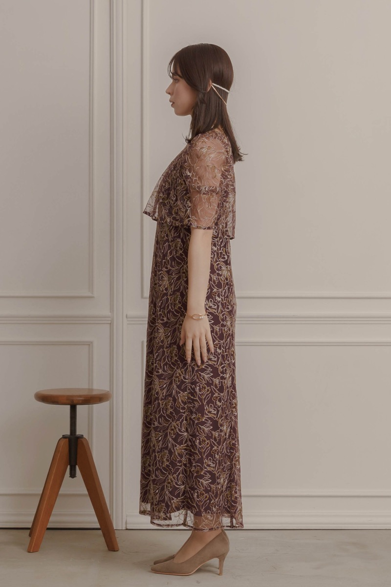 ボルドーの総レースレイヤードドレスの商品画像3