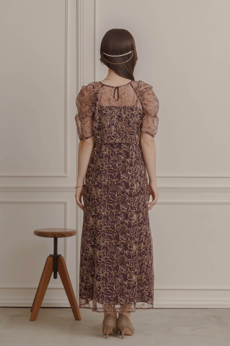 ボルドーの総レースレイヤードドレスの商品画像4