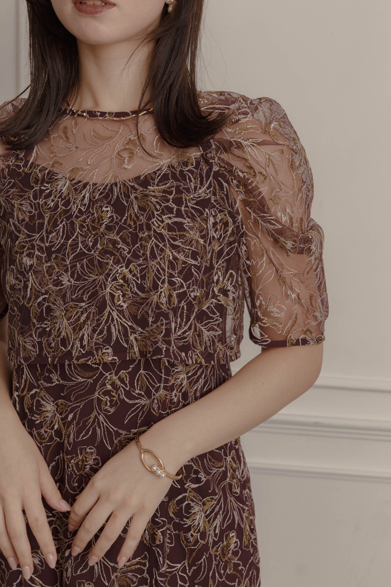 ボルドーの総レースレイヤードドレスの商品画像5