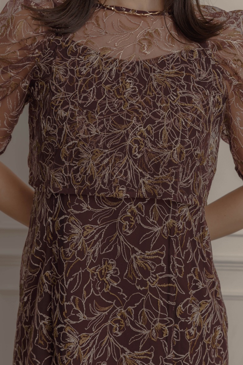 ボルドーの総レースレイヤードドレスの商品画像6