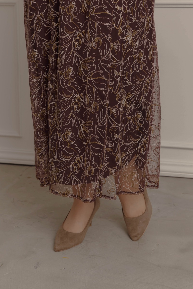 ボルドーの総レースレイヤードドレスの商品画像7