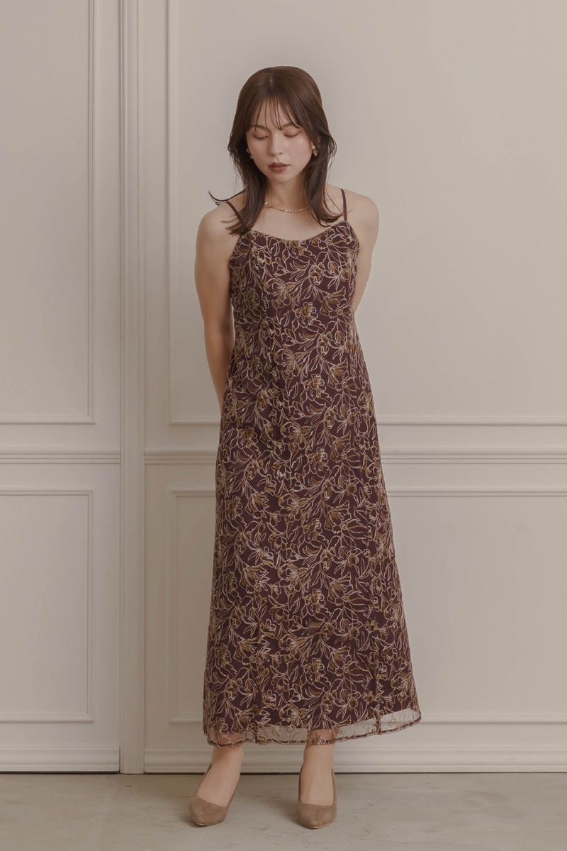 ボルドーの総レースレイヤードドレスの商品画像8