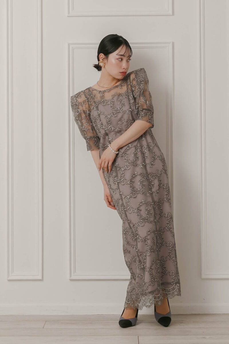 グレー×ブラウンのボックススリーブドレスの商品画像1 グレー×ブラウンのボックススリーブドレスの商品画像1