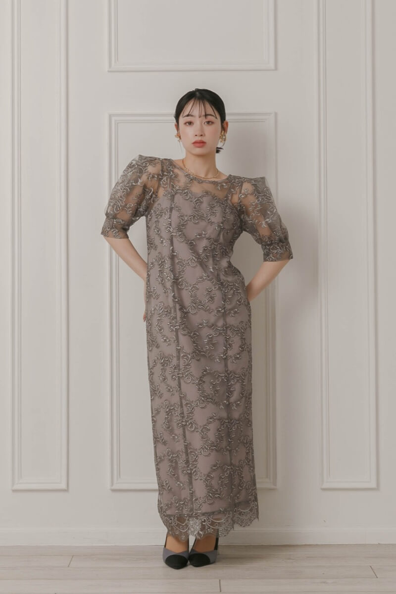 グレー×ブラウンのボックススリーブドレスの商品画像2 グレー×ブラウンのボックススリーブドレスの商品画像2