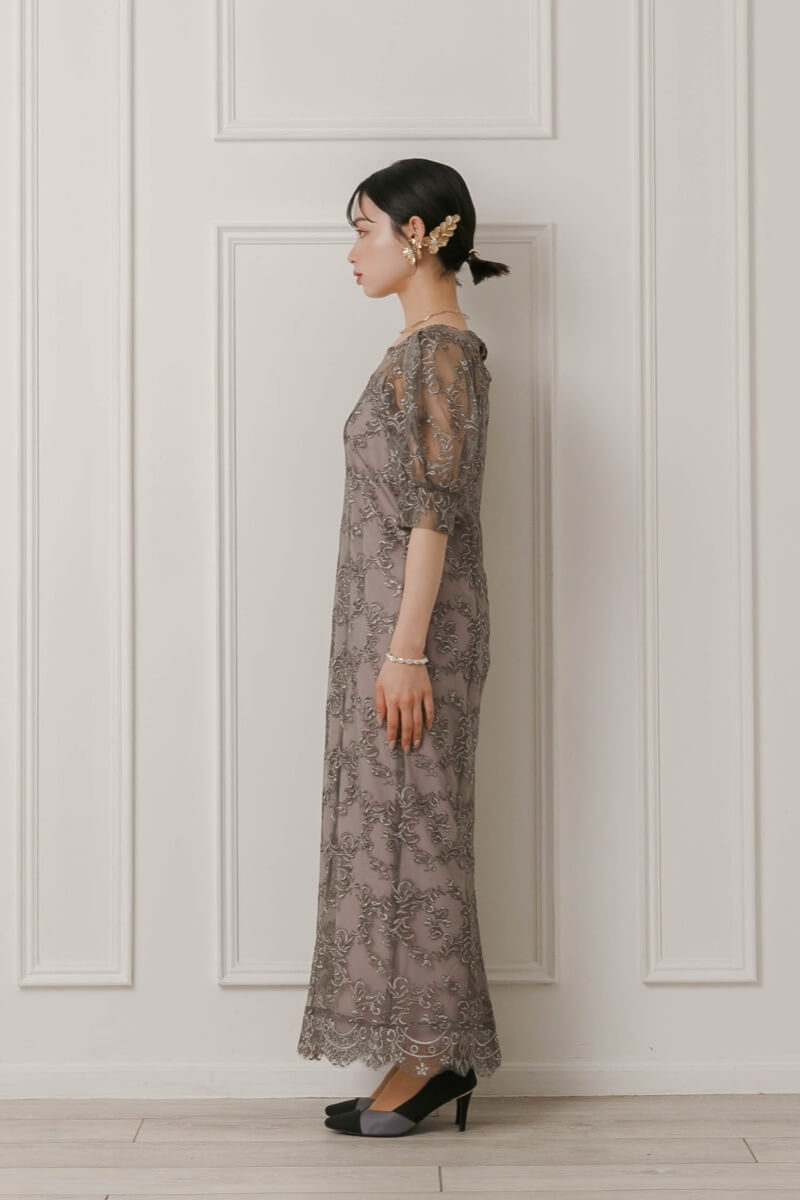 グレー×ブラウンのボックススリーブドレスの商品画像3 グレー×ブラウンのボックススリーブドレスの商品画像3