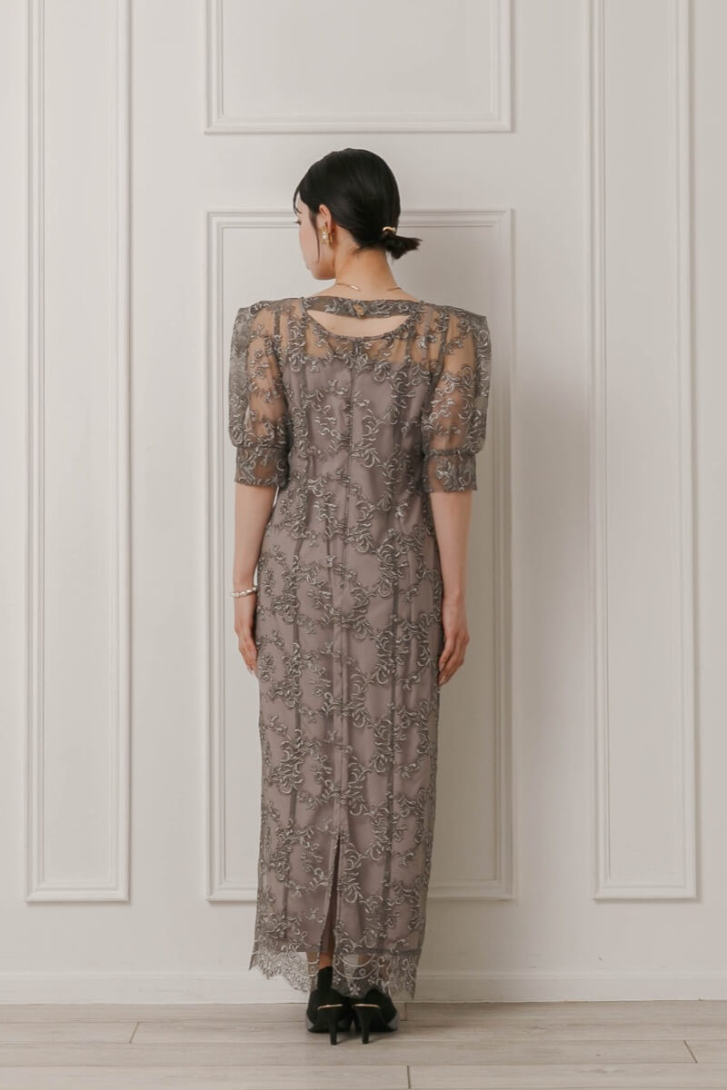 グレー×ブラウンのボックススリーブドレスの商品画像4 グレー×ブラウンのボックススリーブドレスの商品画像4