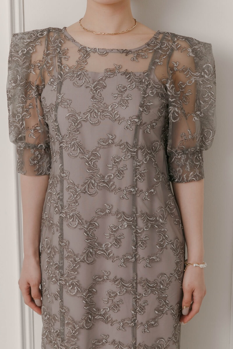 グレー×ブラウンのボックススリーブドレスの商品画像5 グレー×ブラウンのボックススリーブドレスの商品画像5