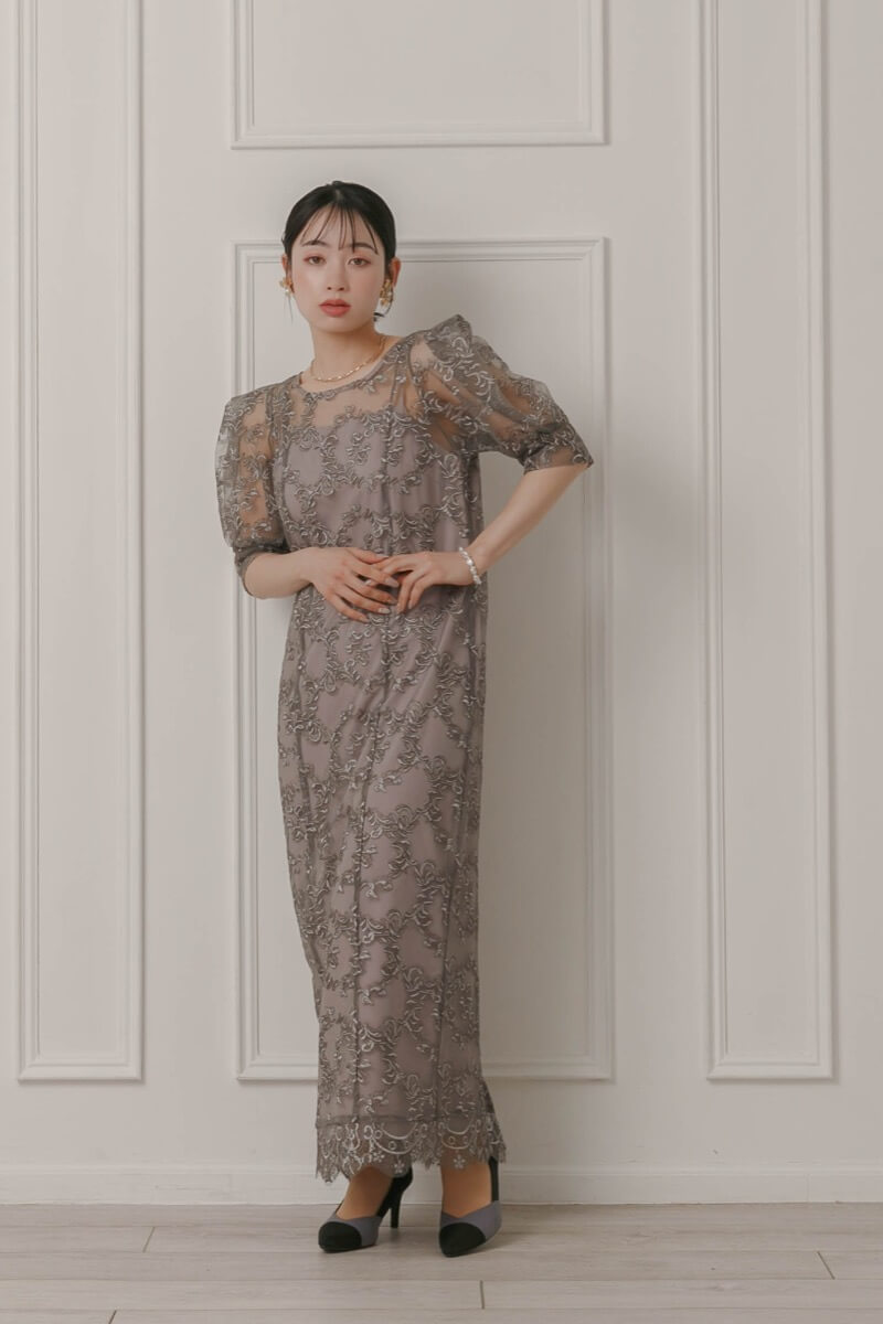 グレー×ブラウンのボックススリーブドレスの商品画像8 グレー×ブラウンのボックススリーブドレスの商品画像8