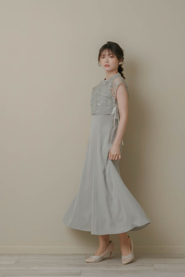 グリーンのスパンコールレースドレス | metoi | M | A-2934