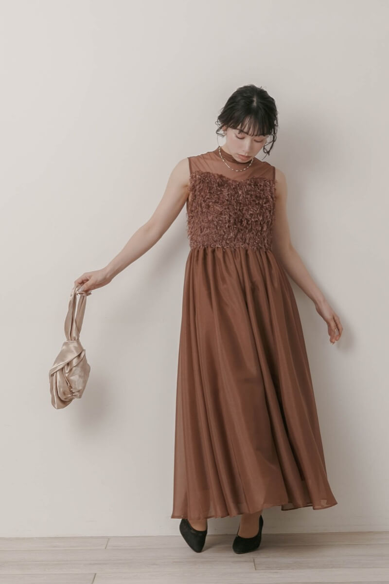 ブラウンのフリンジフェアリードレス