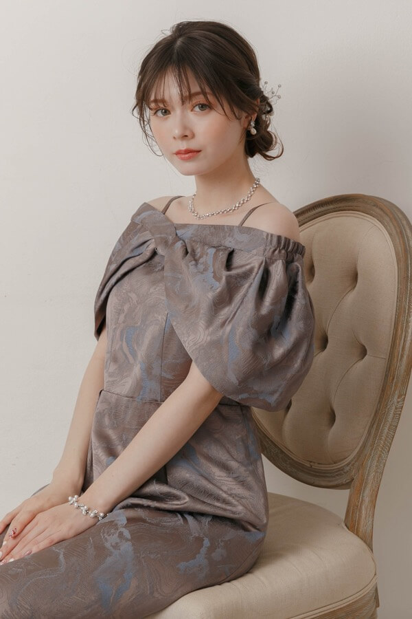 ブルーのケープ付きジャガードドレス | LE' RURE | M | A-2939