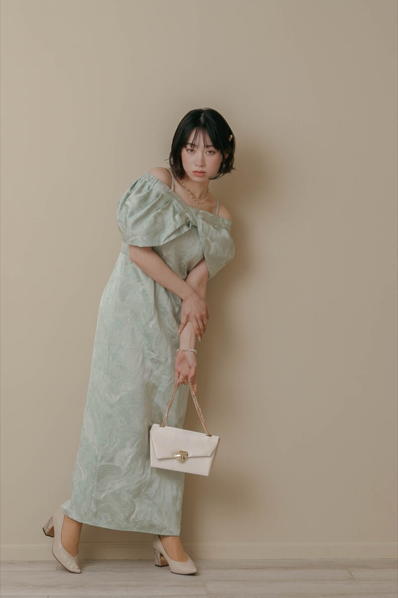 ミントのケープ付きジャガードドレスの商品画像1 ミントのケープ付きジャガードドレスの商品画像1