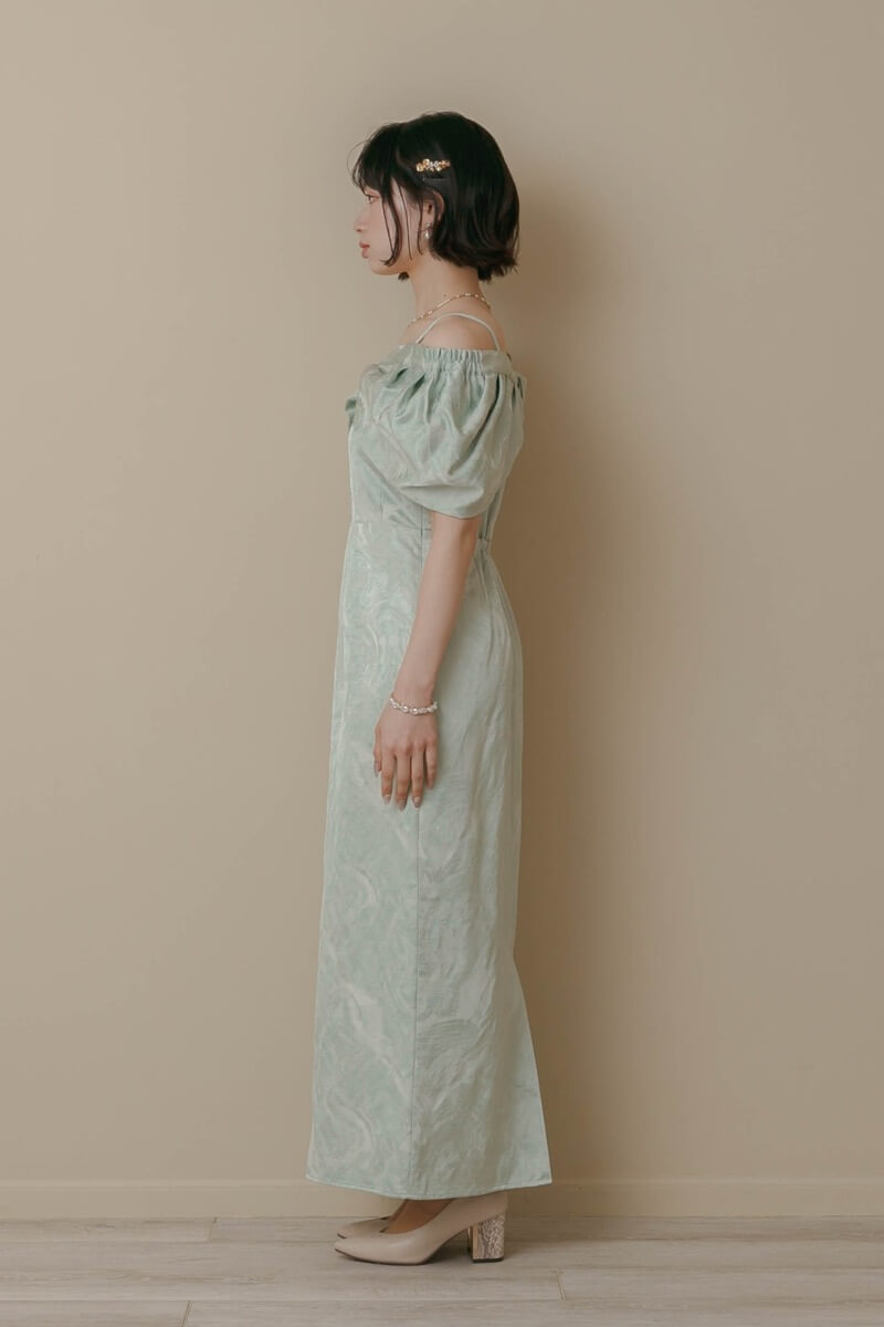 ミントのケープ付きジャガードドレスの商品画像3 ミントのケープ付きジャガードドレスの商品画像3