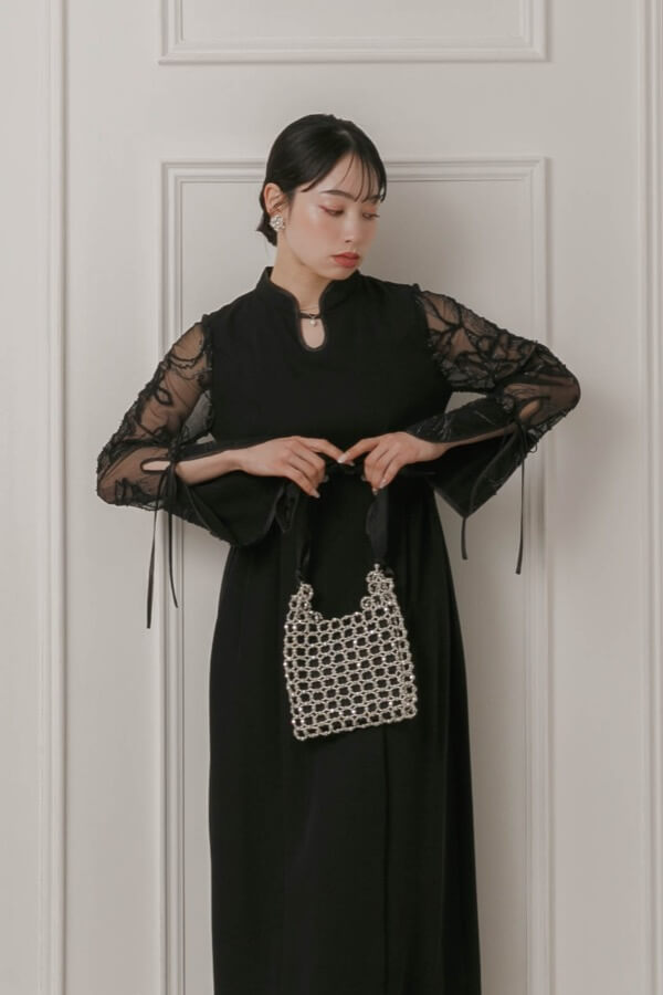 ブラックのフェザーフラワーコクーンドレス | Dorry doll | M | A-2942