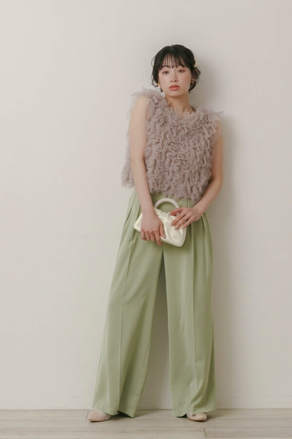 グリーンのチュールトップスセットパンツドレス | Dorry doll | M | A-2946