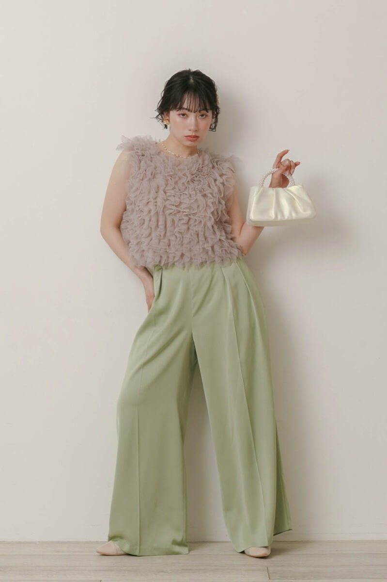 グリーンのチュールトップスセットパンツドレスの商品画像10