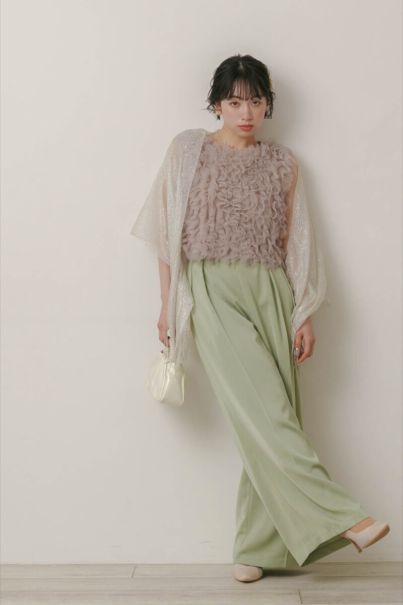 グリーンのチュールトップスセットパンツドレスの商品画像11