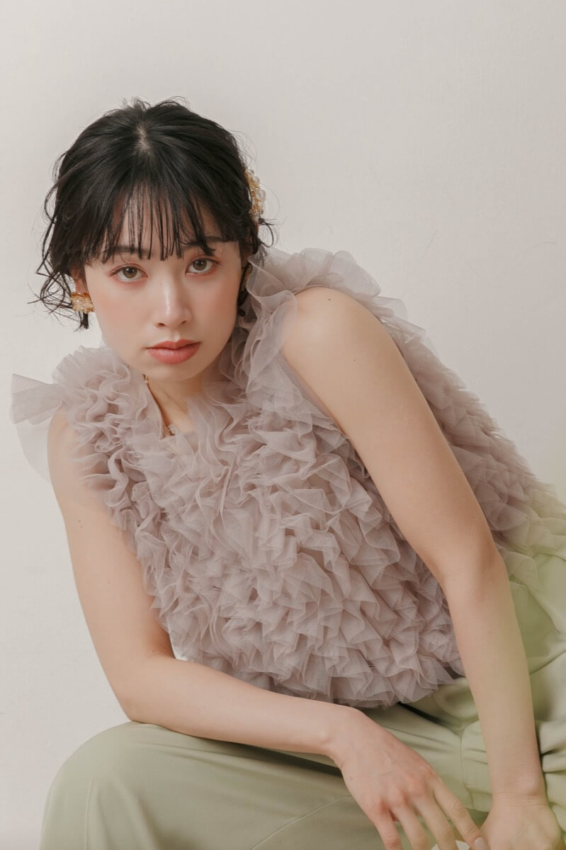 グリーンのチュールトップスセットパンツドレスの商品画像12