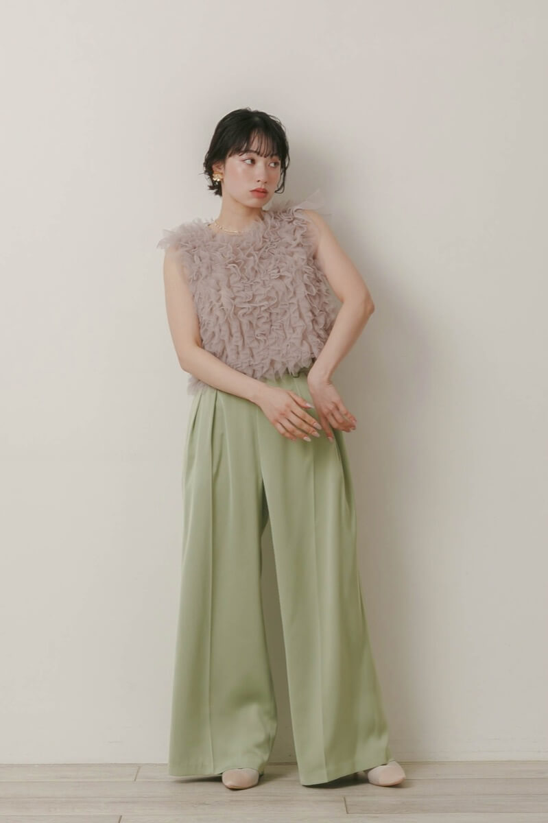 グリーンのチュールトップスセットパンツドレスの商品画像13