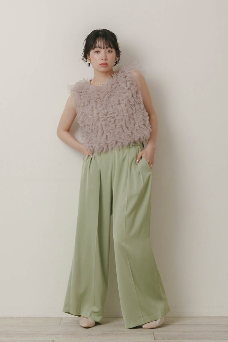 グリーンのチュールトップスセットパンツドレスの商品画像2