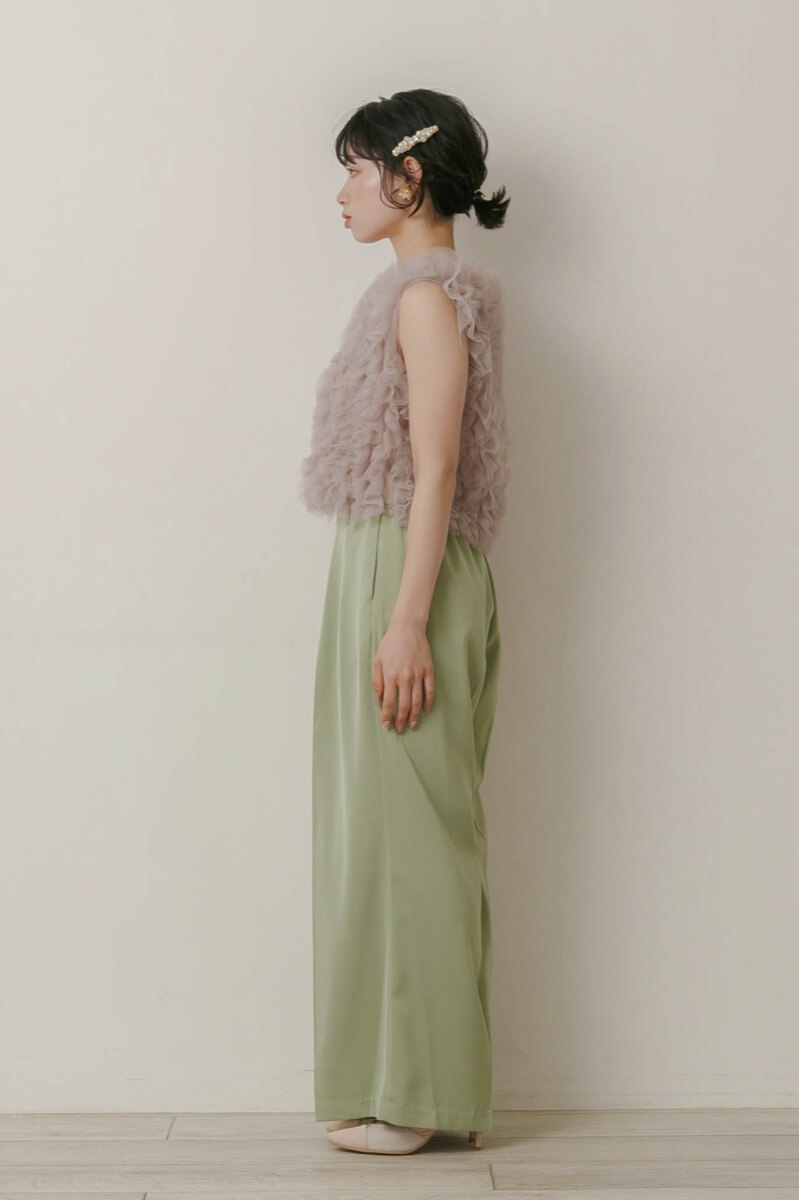 グリーンのチュールトップスセットパンツドレスの商品画像3