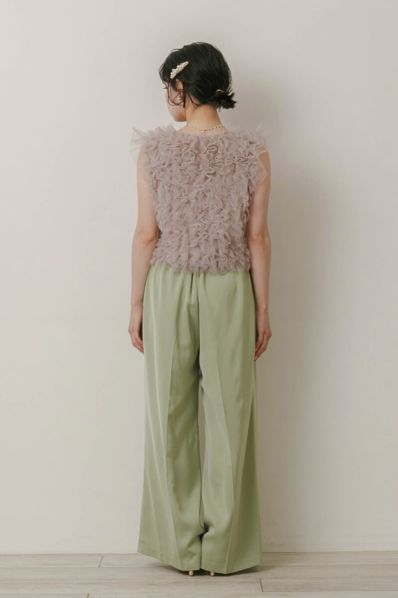 グリーンのチュールトップスセットパンツドレスの商品画像4