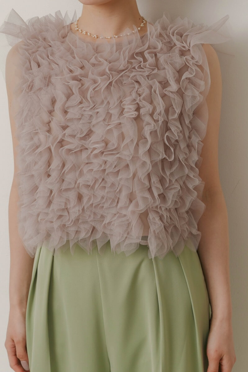 グリーンのチュールトップスセットパンツドレスの商品画像5