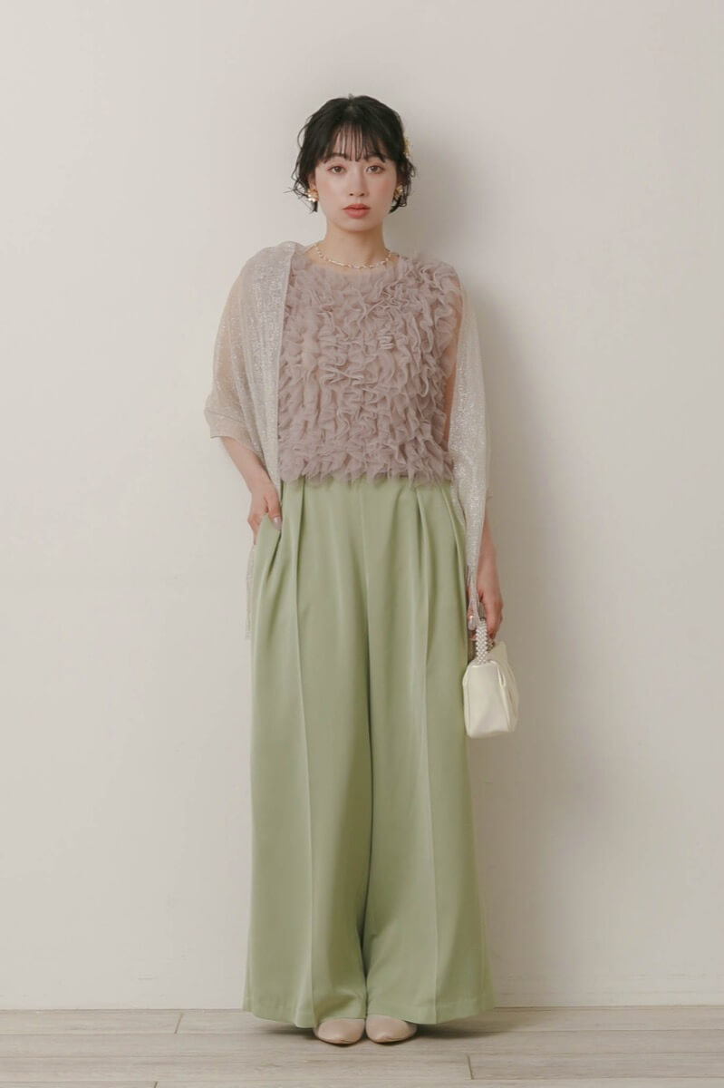 グリーンのチュールトップスセットパンツドレスの商品画像7