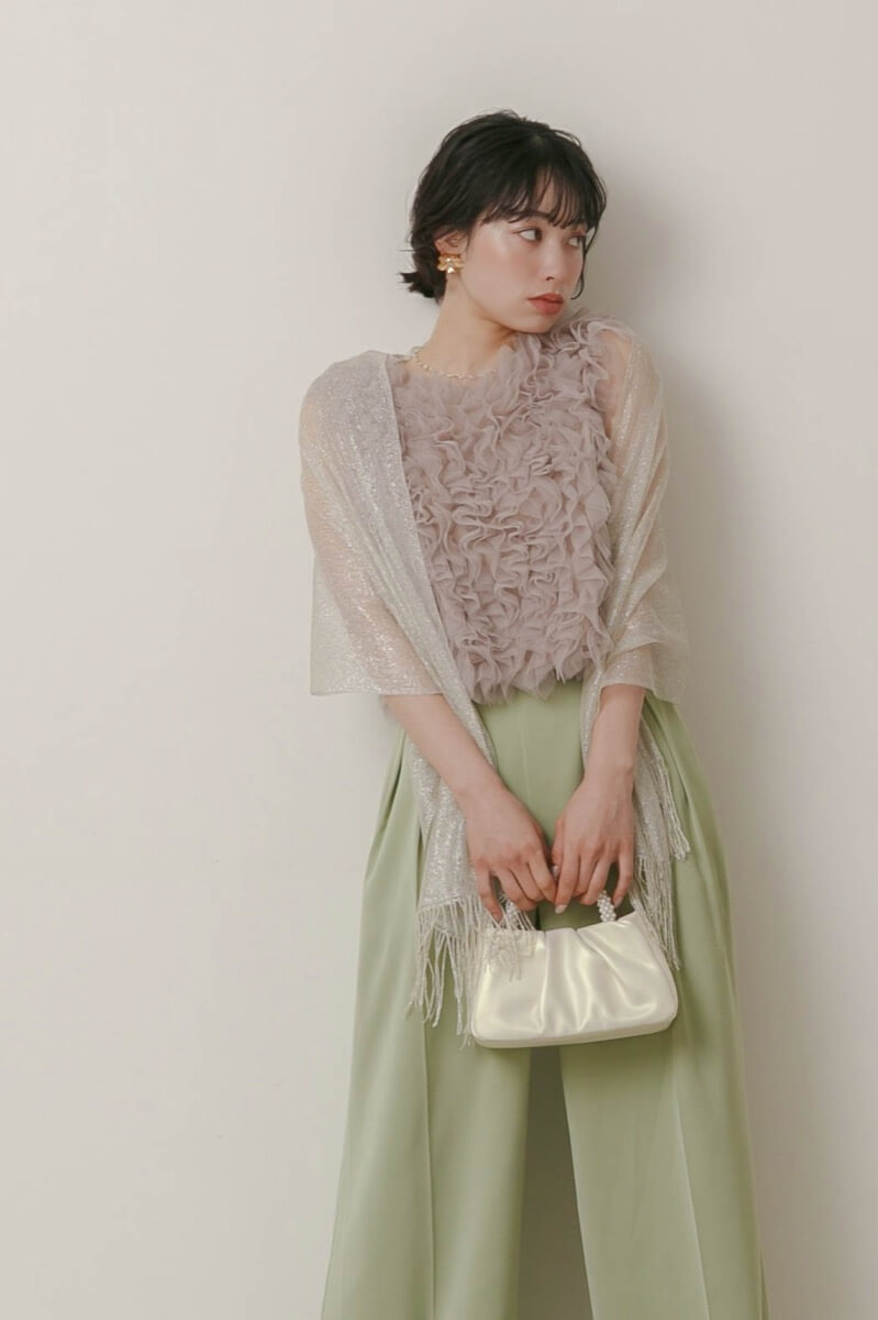 グリーンのチュールトップスセットパンツドレスの商品画像8