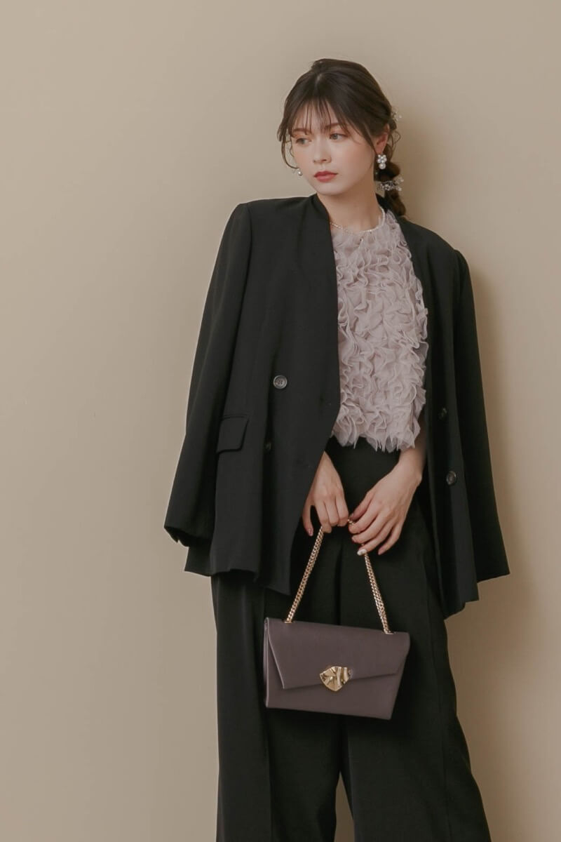 ブラックのチュールトップスセットパンツドレスの商品画像11