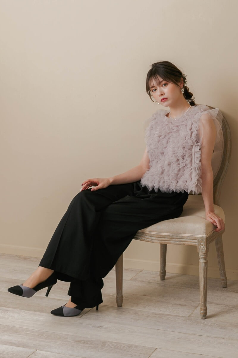 ブラックのチュールトップスセットパンツドレスの商品画像13