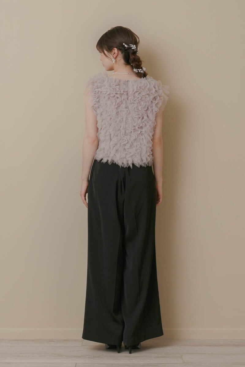 ブラックのチュールトップスセットパンツドレスの商品画像4