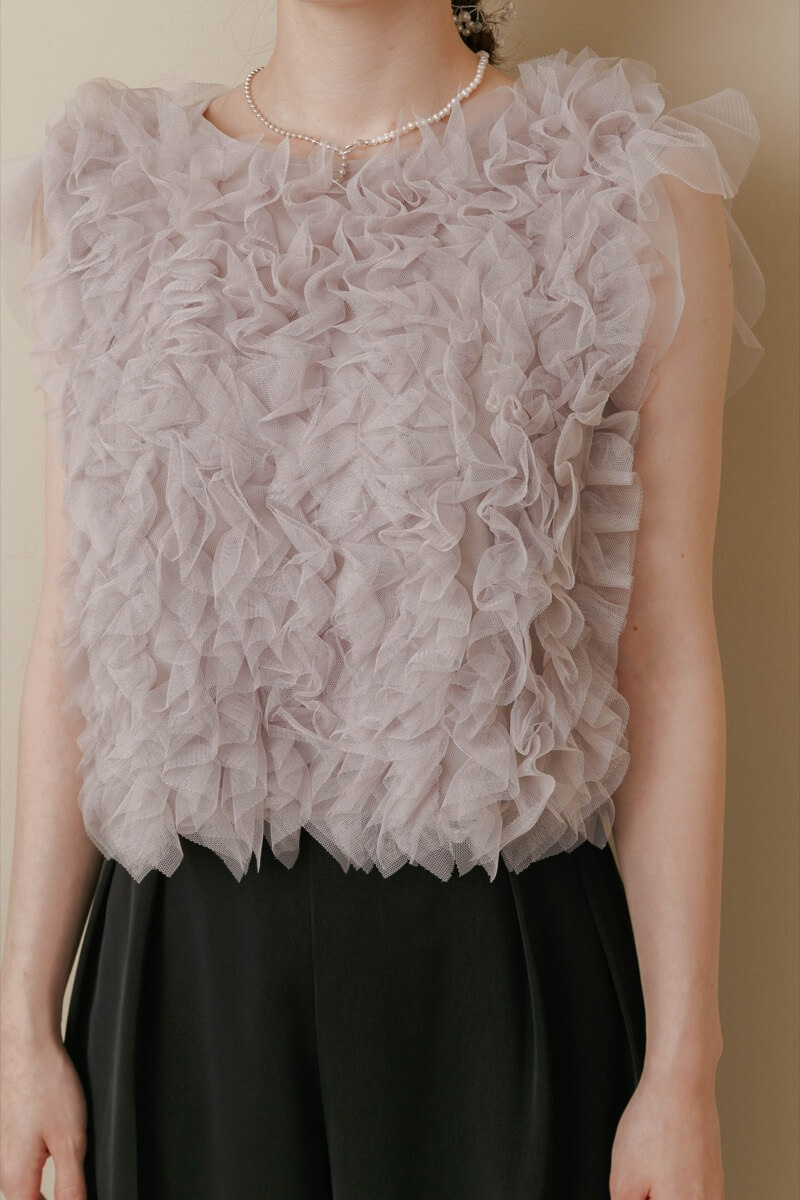 ブラックのチュールトップスセットパンツドレスの商品画像5