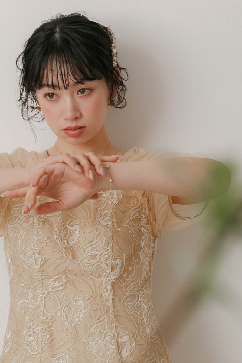 イエローのフラワーチュールギャザードレスの商品画像11