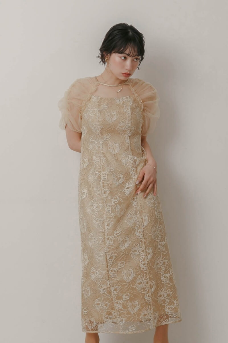 イエローのフラワーチュールギャザードレスの商品画像12