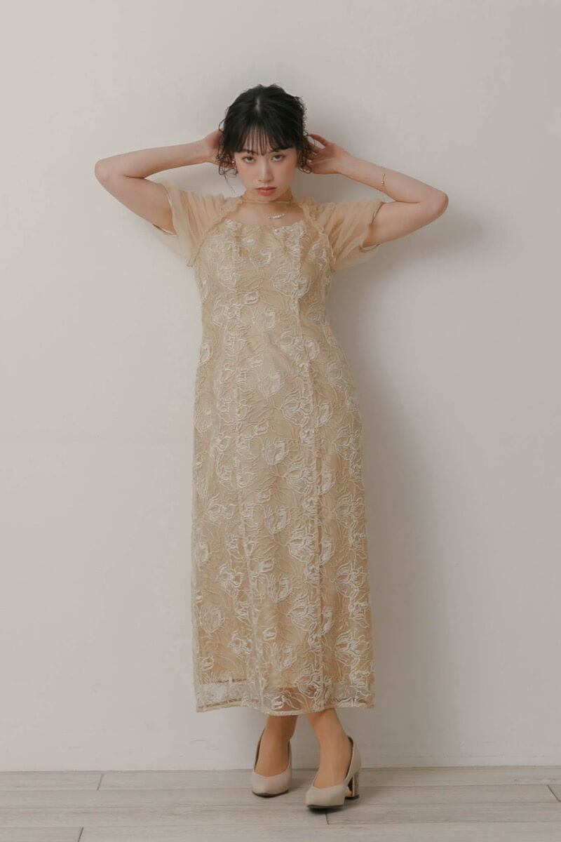 イエローのフラワーチュールギャザードレスの商品画像13